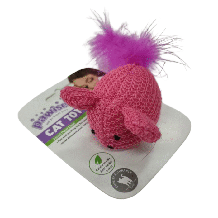 Raton De Juguete Para Gatos Fucsia Con Plumas - Imagen 1