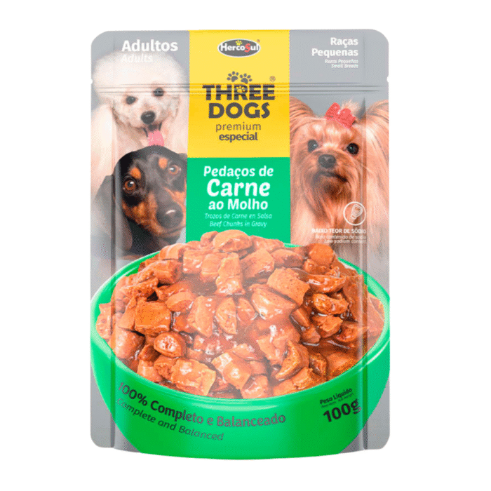 Sobre Three Dogs Adulto Pequeño Carne 100 Gr - Imagen 1