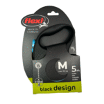 Correa Flexi M Maximo 20 Kg 5 Metros De Cordon Color Negra Con Boton Celeste