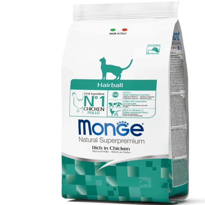 Alimento Para Gato Adulto Monge Monoproteina Hairball Sabor Pollo 1,5 kg - Imagen 1