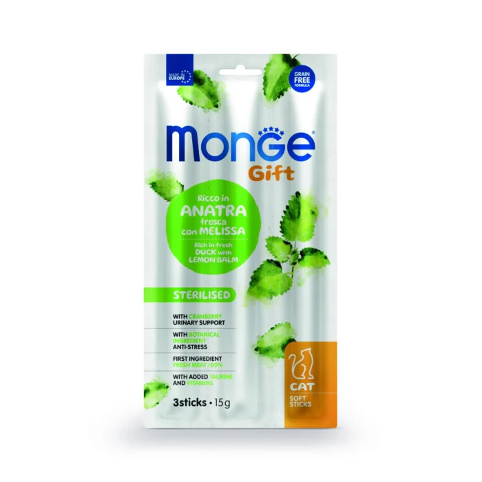 Monge Gift Soft Sticks Sterilised Duck & Lemon Balm 15 Grs - Imagen 1