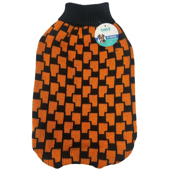 Buzo De Lana Para Perros A Cuadros Naranja Y Negro Talle XL 50 Cm - Imagen 1