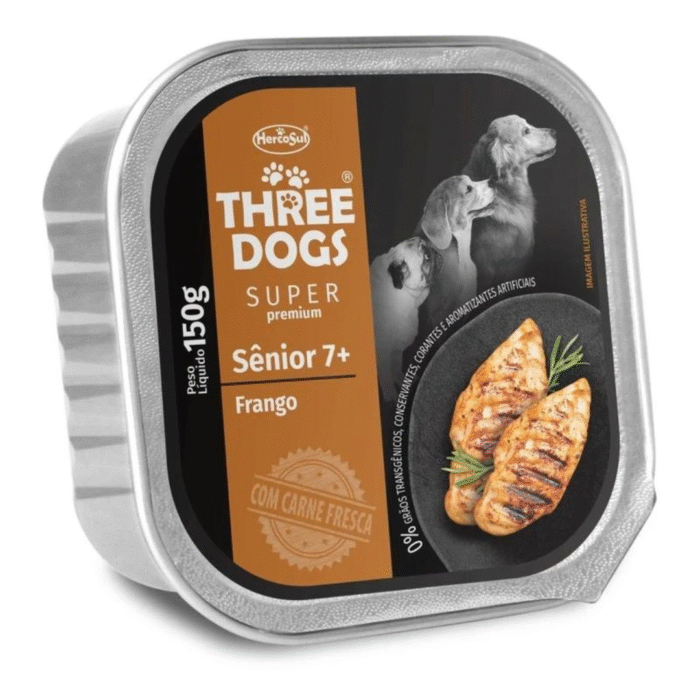 Lata Three Dogs Senior +7 150 Gr Pollo - Imagen 1